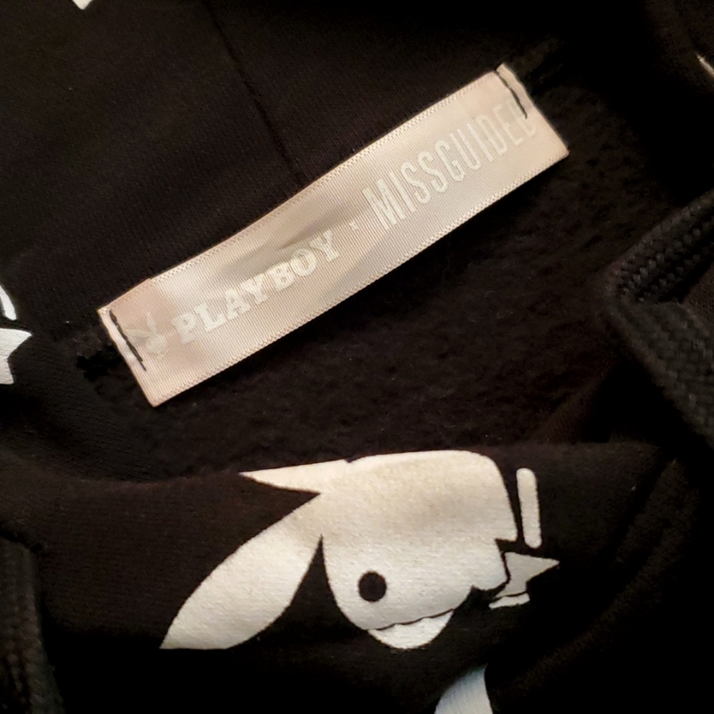 Playboy X Missguided black and white bunny head cropped hoodie sz S (10) - Picture 6 of 10
